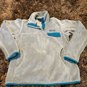 Patagonia soft sweater- gray / teal trim